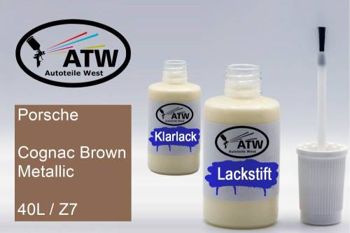 Porsche, Cognac Brown Metallic, 40L / Z7: 20ml Lackstift + 20ml Klarlack - Set, von ATW Autoteile West.